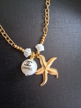 Gold and White Starfish Pendant Necklace